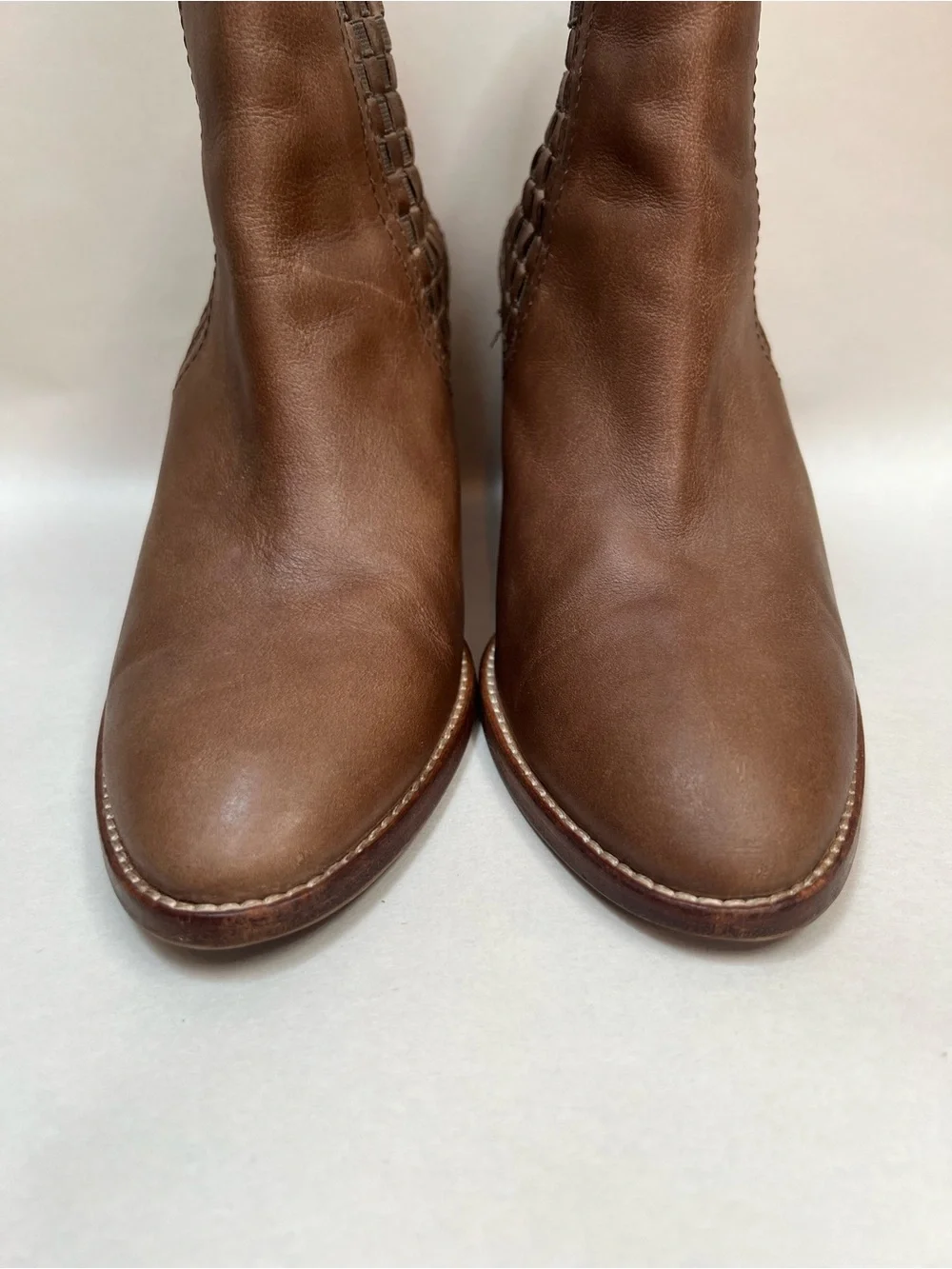 Aquatalia Frannie Boots Women 10 Brown Tan Bootie Chelsea Heel Woven